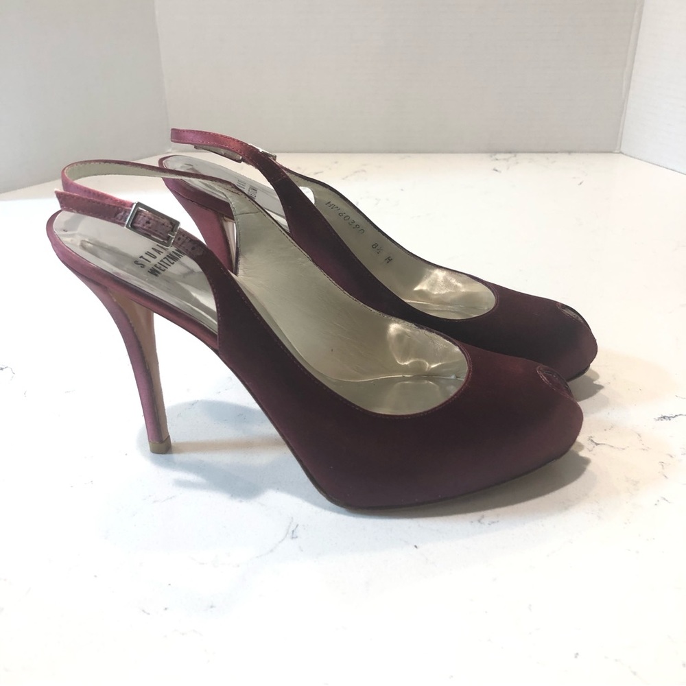 Stuart Weitzman Burgundy Peep Toe Slingback Pump 8.5